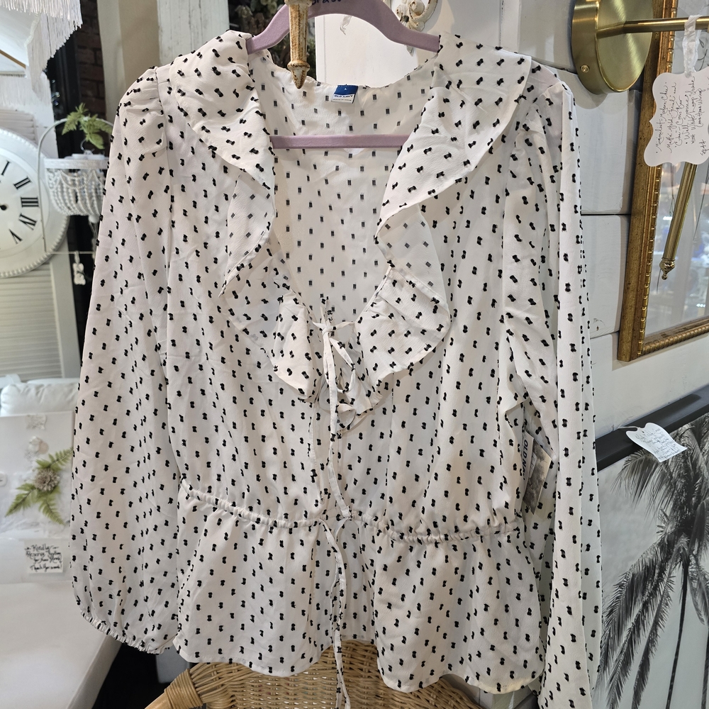 Old Navy White and Black Ruffle Blouse